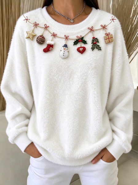 Women Christmas Snowman Crew Neck Printing Casual Winter Long Sleeve Sweatshirt