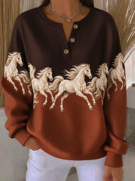 Vintage Horse Henley Collar Long Sleeve Sweatshirt
