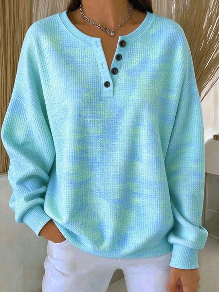 Casual Abstract Henley Collar Long Sleeve Sweatshirt