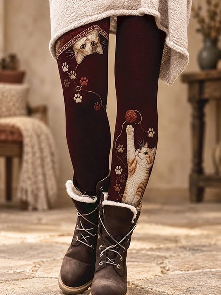 Women Cat Vintage All Season Long Leggings