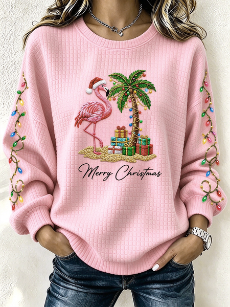Women Flamingo Crew Neck Printing Casual Spring/Fall Long Sleeve Sweatshirt