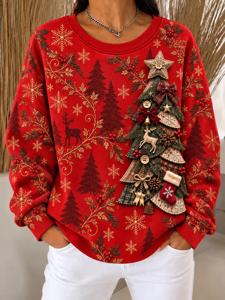 Women Christmas Crew Neck Printing Casual Spring/Fall Long Sleeve Sweatshirt