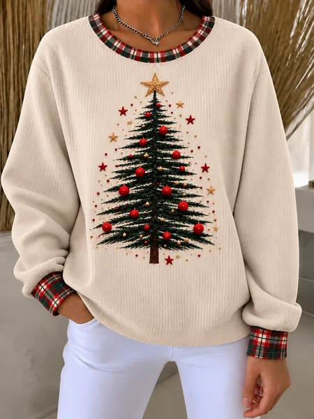 Casual Plaid Crew Neck Long Sleeve Sweatshirt