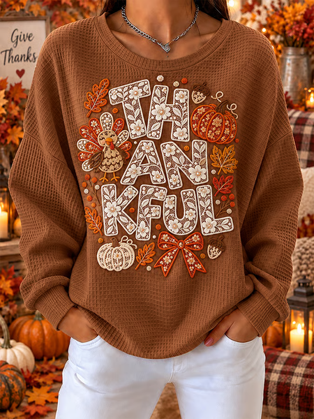 Women Maple Leaf Crew Neck Printing Casual Spring/Fall Long Sleeve Sweatshirt