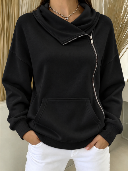 Women Plain Asymmetrical Casual Spring/Fall Long Sleeve Sweatshirt