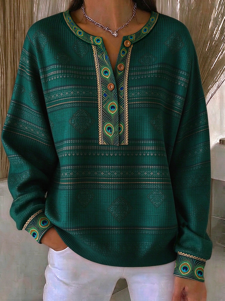 Vintage Abstract Henley Collar Long Sleeve Sweatshirt