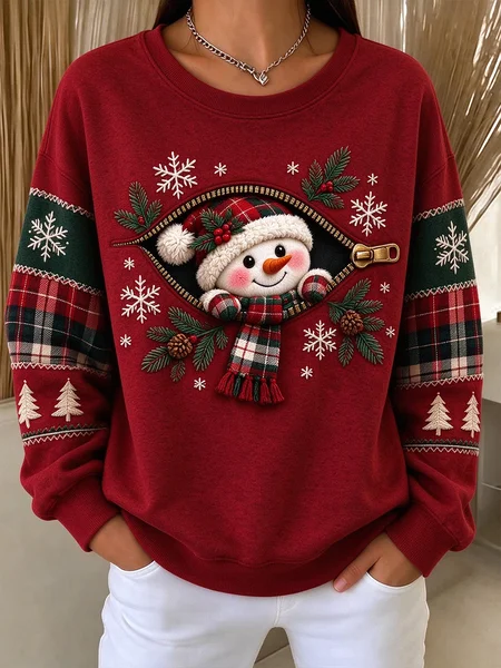 Vintage Plaid Crew Neck Long Sleeve Sweatshirt