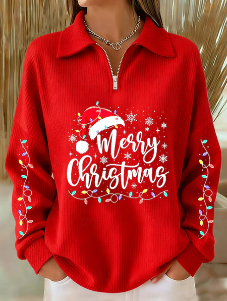 Casual Text Letters Mock Neck Long Sleeve Sweatshirt