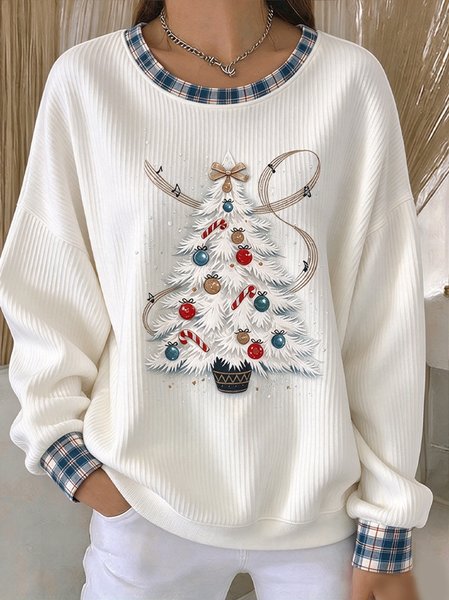 Casual Plaid Crew Neck Long Sleeve Sweatshirt