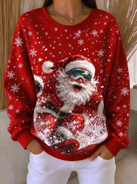 Women Santa Claus Crew Neck Casual Spring/Fall Long Sleeve Sweatshirt