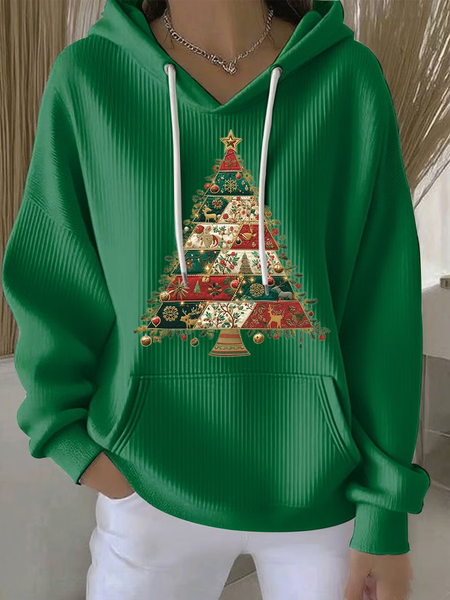 Vintage Christmas Tree Hooded Long Sleeve Hoodie