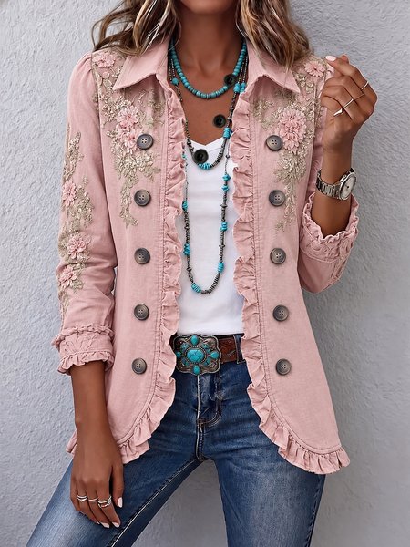 Women Spring/Fall Outerwear Vintage Printing Floral Long Sleeve Shawl Collar Jacket