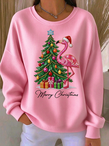 Casual Flamingo Crew Neck Long Sleeve Sweatshirt