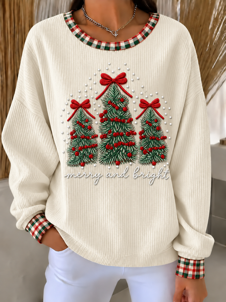 Casual Plaid Crew Neck Long Sleeve Sweatshirt
