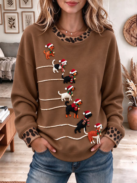 Casual Leopard Crew Neck Long Sleeve Sweatshirt