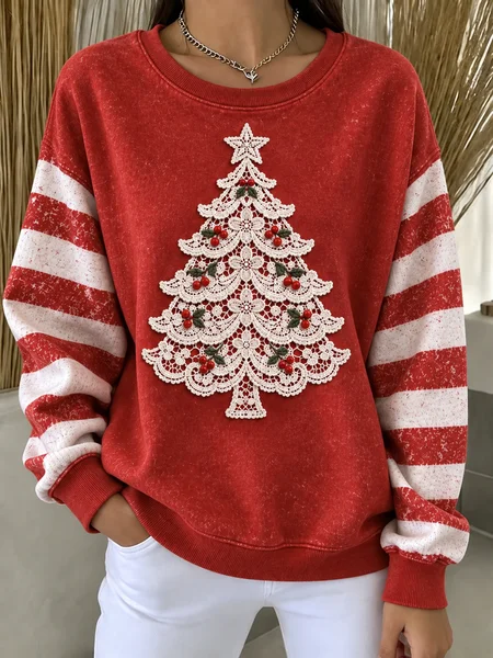 Vintage Striped Crew Neck Long Sleeve Sweatshirt
