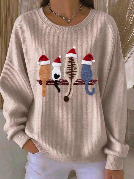 Casual Christmas Crew Neck Long Sleeve Sweatshirt