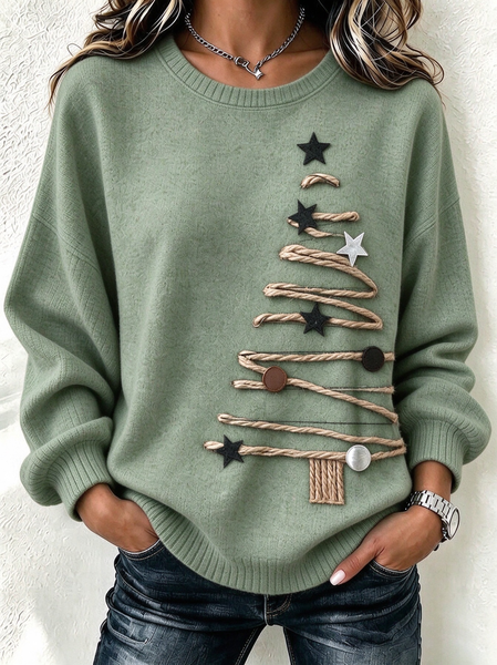 Casual Christmas Crew Neck Long Sleeve Sweatshirt