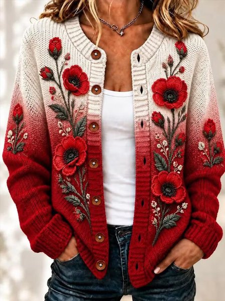 Women Floral Long Sleeve Comfy Vintage Cardigan