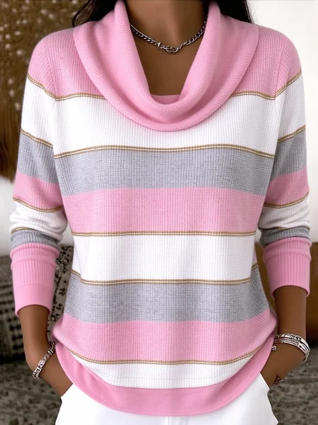 Women Striped Long Sleeve Comfy Casual Sweater