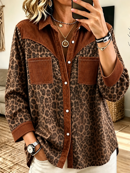Women Color Block Casual Shirt Shawl Collar Long Sleeve Printing Top 1 Women Color Block Casual Shirt Shawl Collar Long Sleeve Printing Top