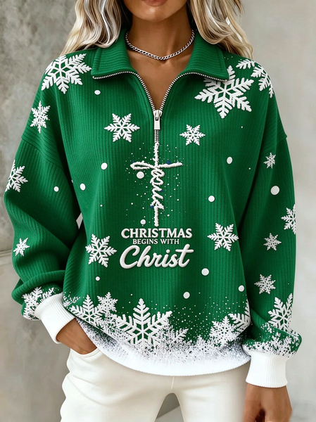 Vintage Christmas Shawl Collar Long Sleeve Sweatshirt