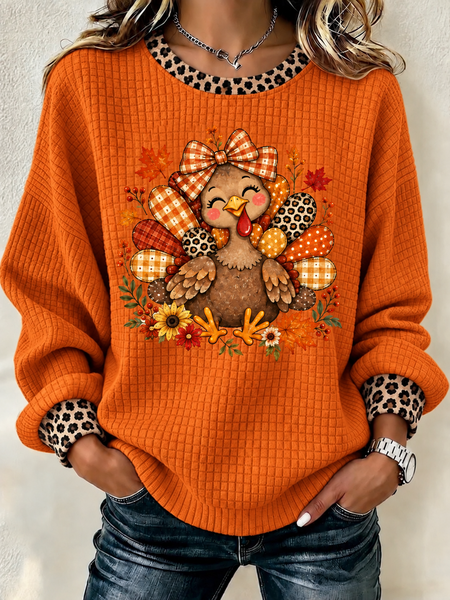 Casual Leopard Henley Collar Long Sleeve Sweatshirt