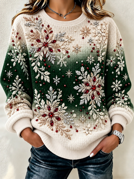 Women Ombre Henley Collar Printing Casual Spring/Fall Long Sleeve Sweatshirt