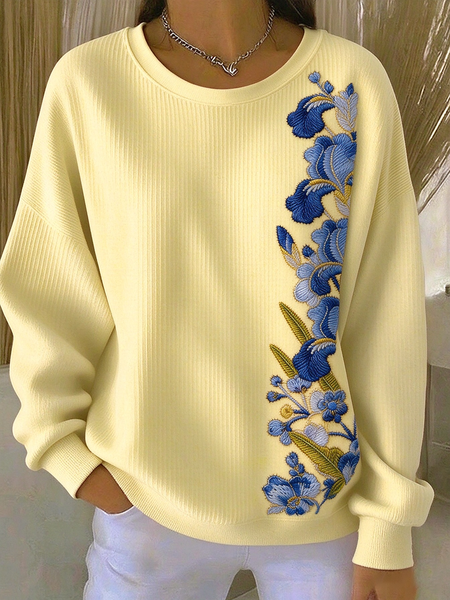 Casual Floral Crew Neck Long Sleeve Sweatshirt