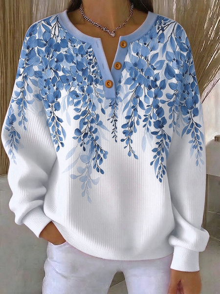 Casual Floral Crew Neck Long Sleeve Sweatshirt
