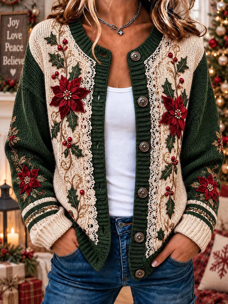 Women Floral Long Sleeve Comfy Vintage Cardigan