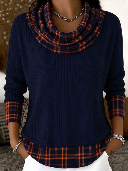 Women Plaid Long Sleeve Comfy Vintage Sweater