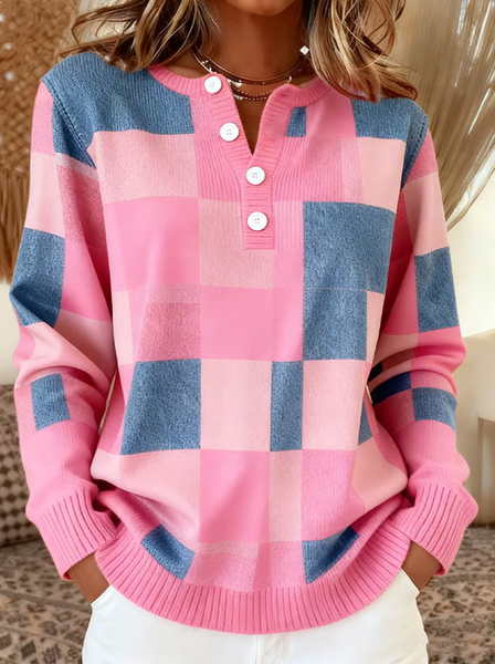 Casual Abstract Plaid Crew Neck Long Sleeve Sweatshirt