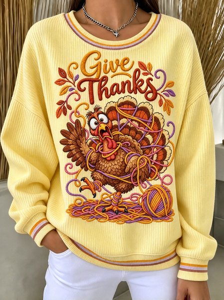 Casual Turkey Crew Neck Long Sleeve Sweatshirt
