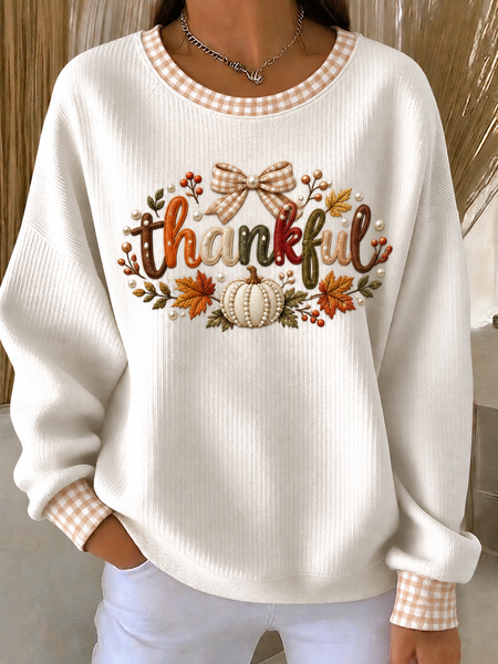 Women Plaid Crew Neck Printing Casual Spring/Fall Long Sleeve Sweatshirt