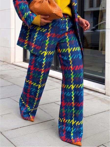 Urban Plaid Printing Straight Pants