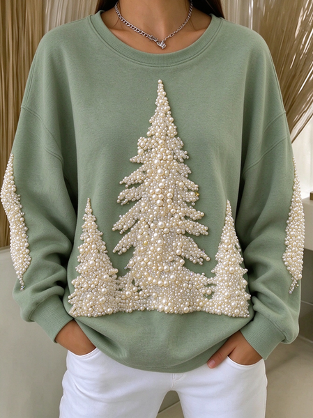 Vintage Christmas Tree Crew Neck Long Sleeve Sweatshirt