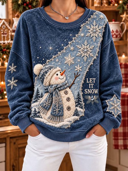 Vintage Christmas Snowman Crew Neck Long Sleeve Sweatshirt