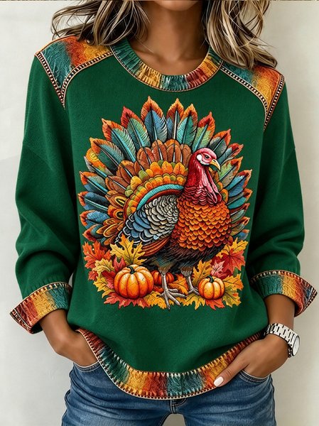 Vintage Turkey Crew Neck Long Sleeve Sweatshirt