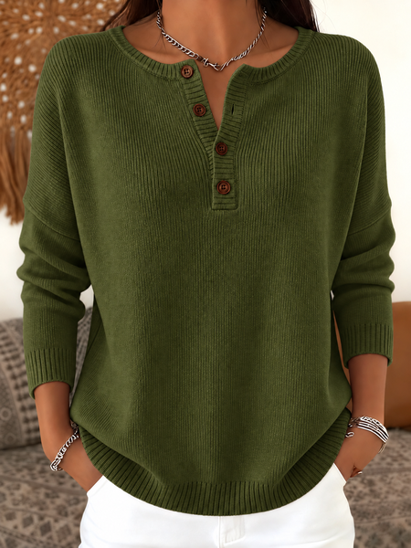 Women Cotton Plain Long Sleeve Comfy Casual Sweater