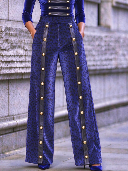 Micro-Elasticity Urban Leopard Split Joint Straight Pants