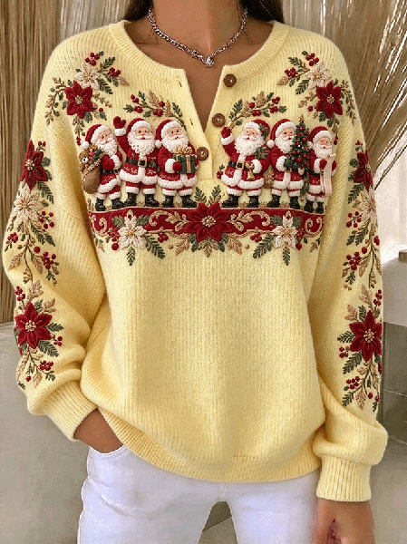 Women Floral Henley Collar Casual Spring/Fall Long Sleeve Sweatshirt