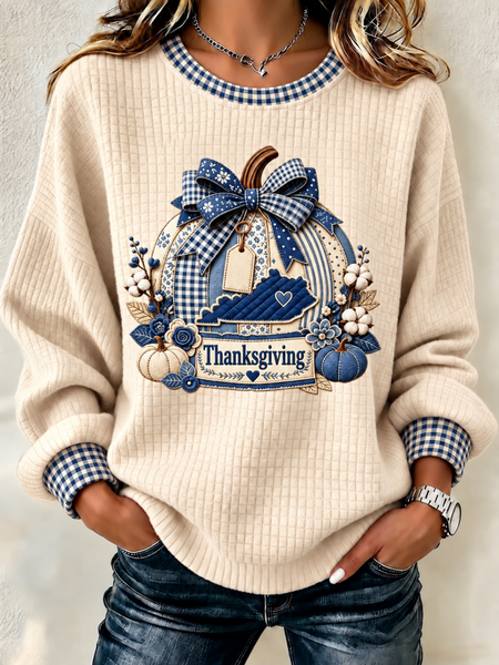 Women Plaid Henley Collar Printing Casual Spring/Fall Long Sleeve Sweatshirt