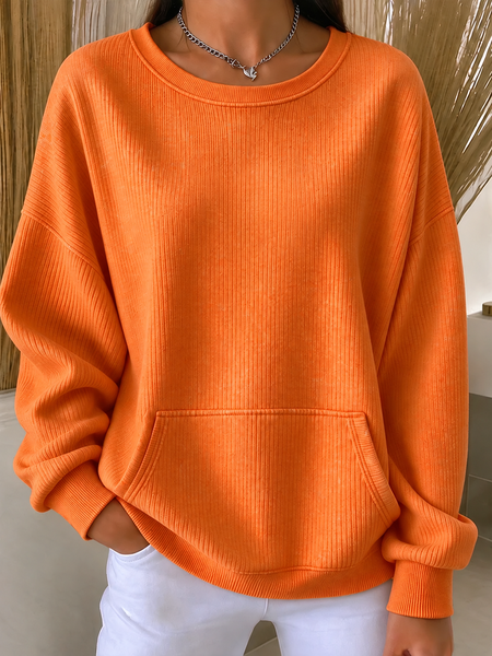 Women Plain Crew Neck Printing Casual Spring/Fall Long Sleeve Sweatshirt