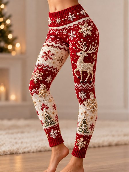 Women Snowflake Casual All Season Long Leggings