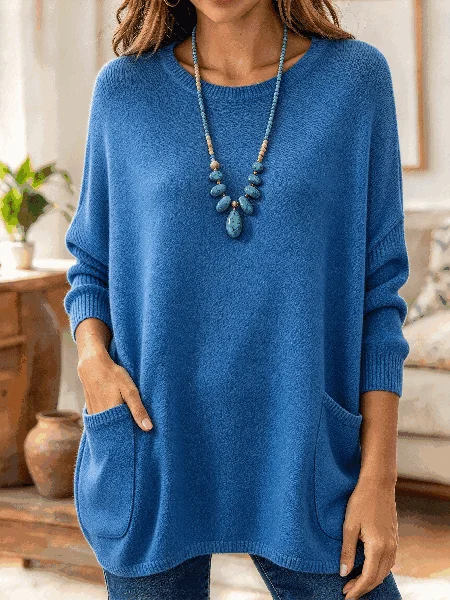 Women Plain Long Sleeve Comfy Simple Sweater