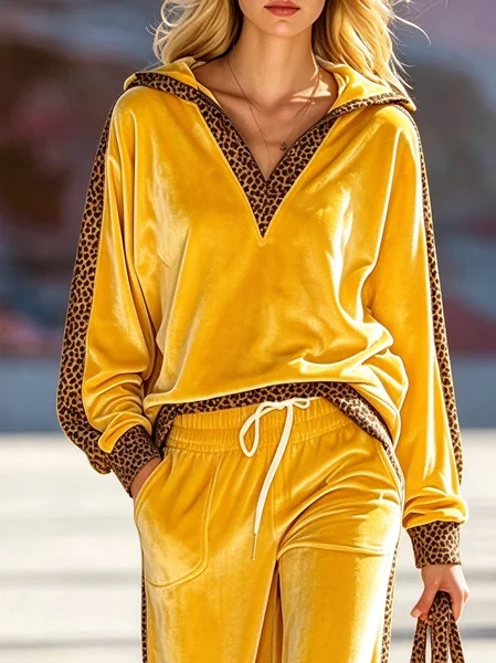 Velvet Casual Leopard Printing Hoodie