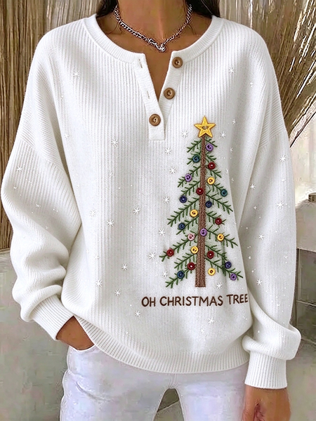 Vintage Christmas Henley Collar Long Sleeve Sweatshirt