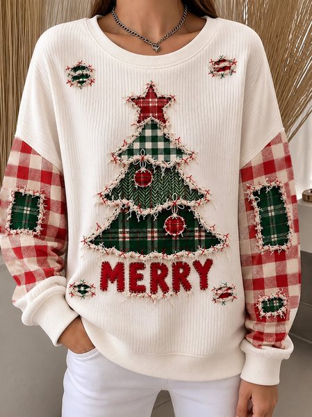 Casual Christmas Tree Crew Neck Long Sleeve Sweatshirt