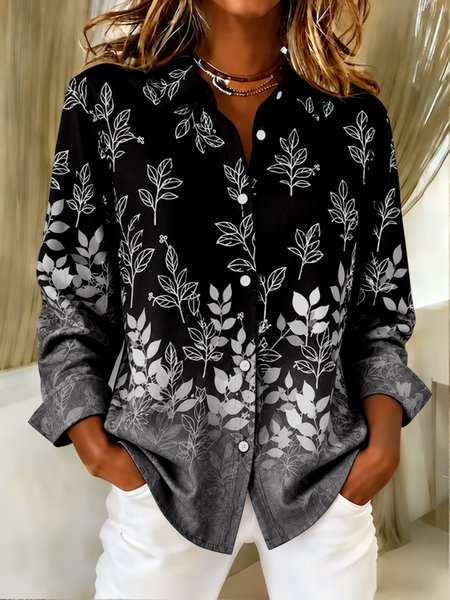 Women Floral Vintage Shirt Shirt Collar Long Sleeve Top